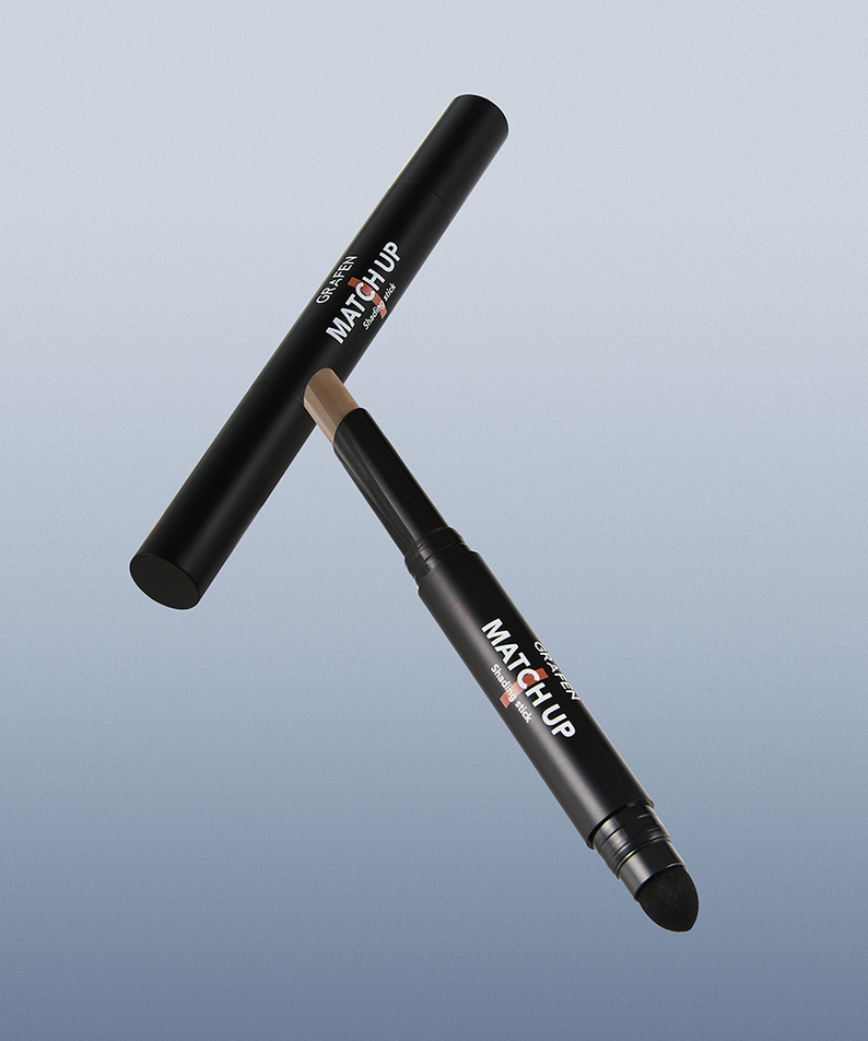 GRAFEN Match Up Shading Stick Neutral Brown 1.8g displayed with sleek black dual-ended shading stick and sponge applicator by Gentleman Korea