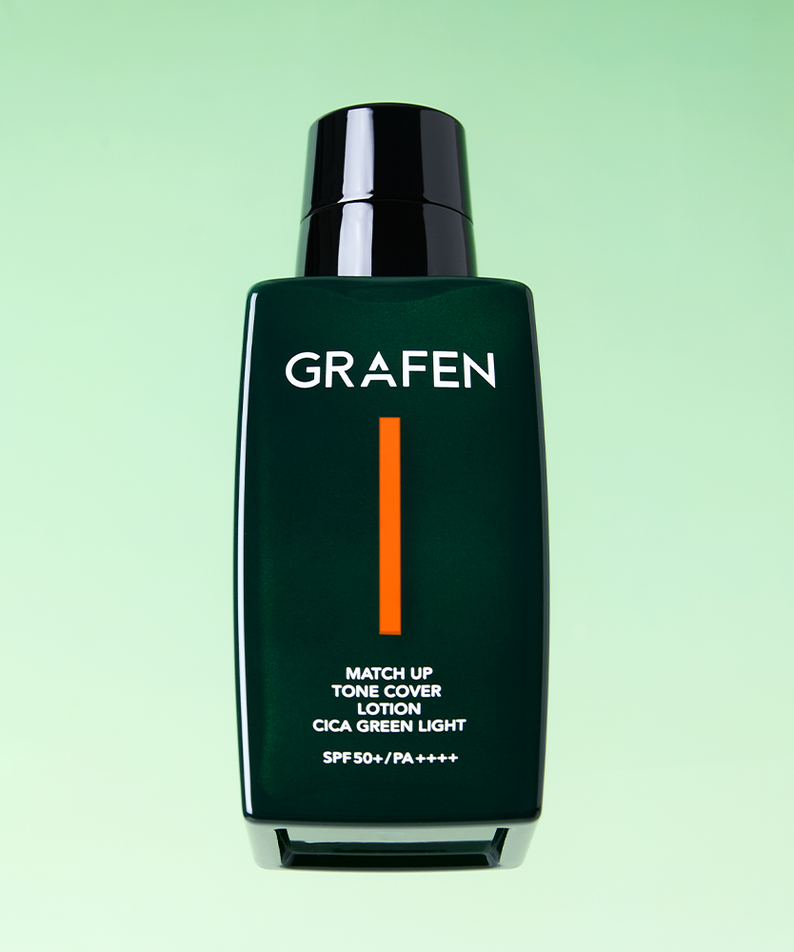 GRAFEN Match Up Tone Cover Lotion Cica Green Light 50ml bottle product shot by Gentleman Korea, men's Korean skincare SPF50+