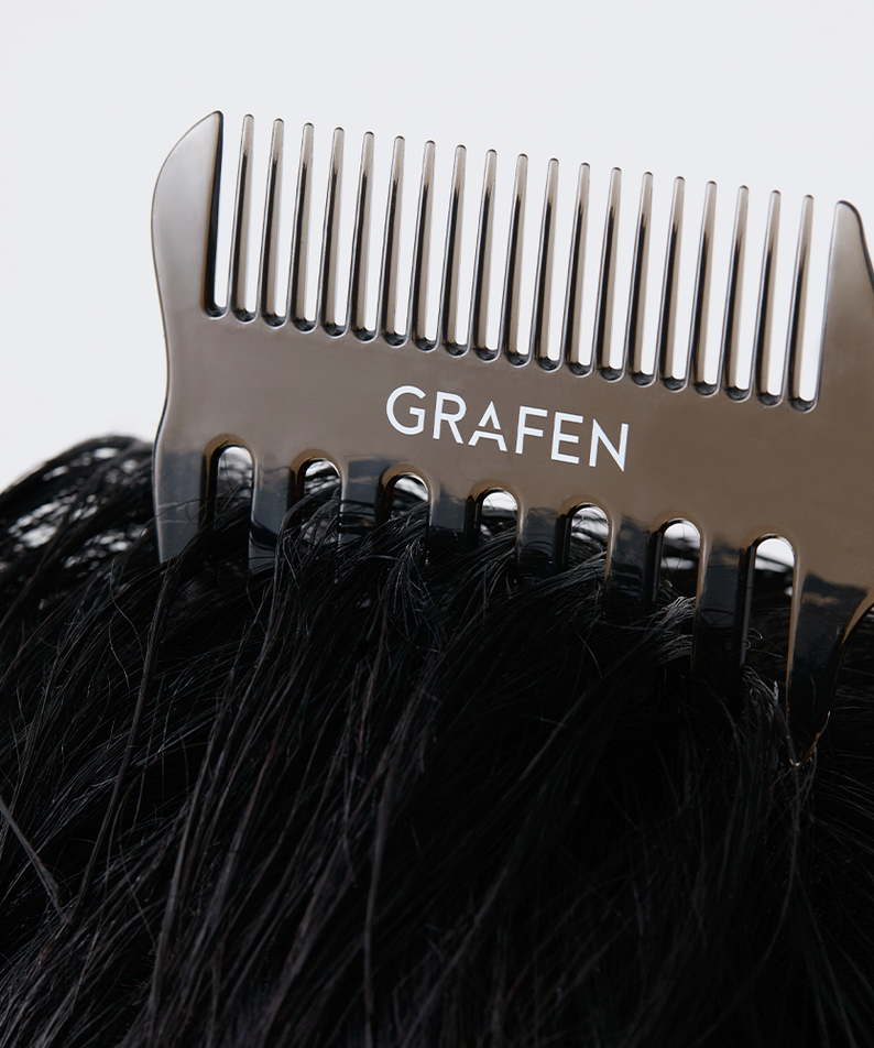 GRAFEN Multi Pomade Comb on wet black hair, Gentleman Korea styling tool for men's grooming
