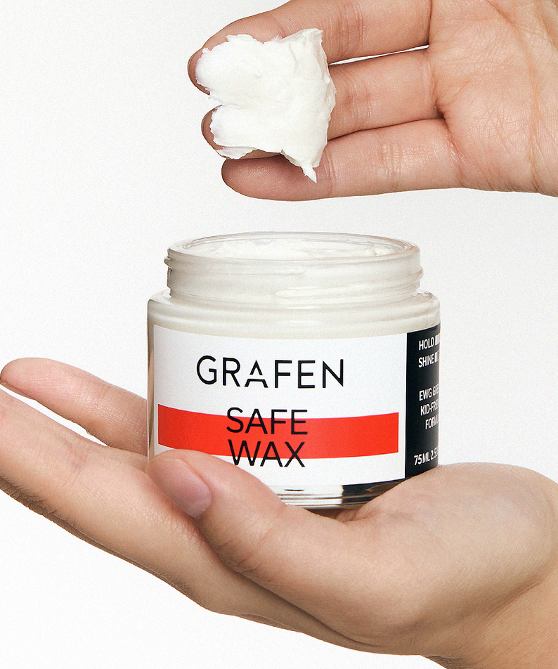 GRAFEN Sae Wax 75ml jar held by hands, white wax scooped on fingers — Gentleman Korea men’s skincare styling wax