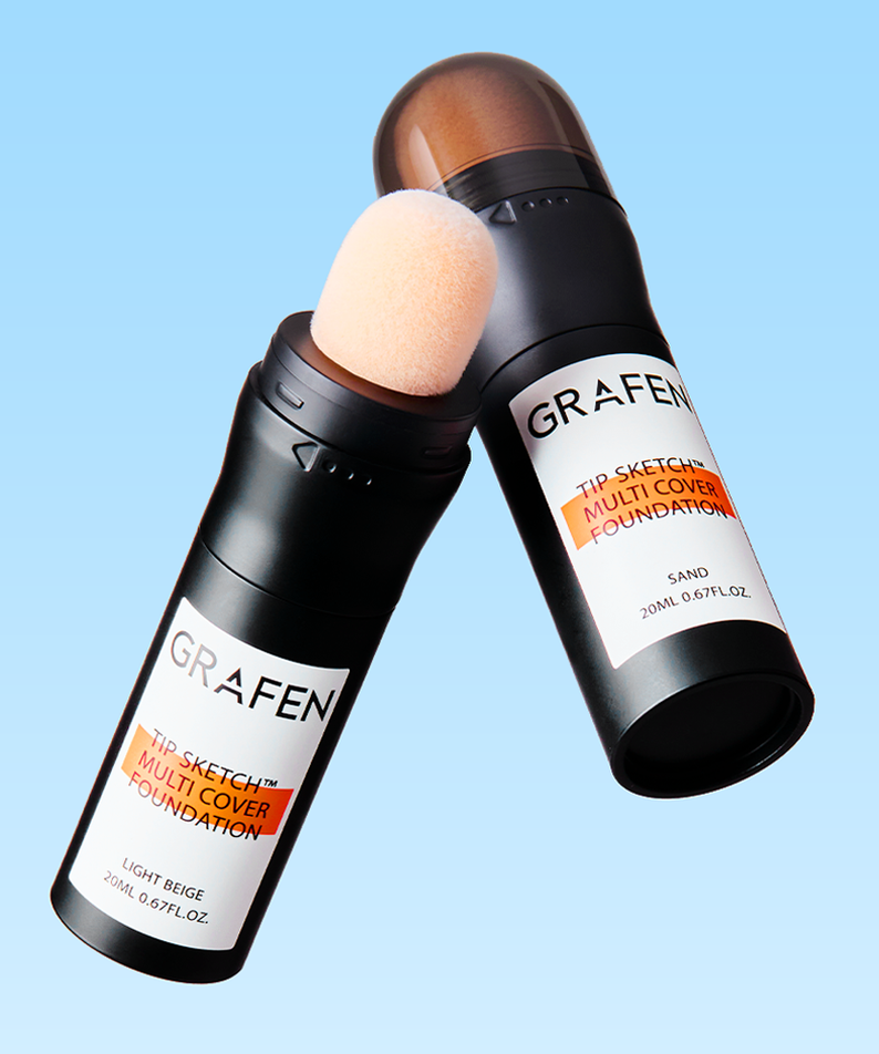 GRAFEN Tip Sketch Multi-Cover Foundation 20ml - Gentleman Korea product image showing dual shades and sponge applicator