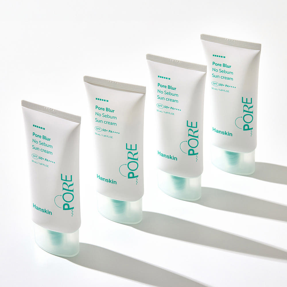 HANSKIN Pore Blur No-Sebum Sunscreen SPF50+ PA++++ 50ml tubes in a row