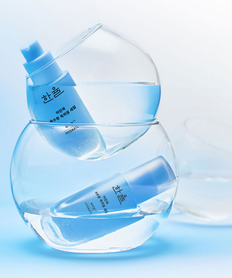 HANYUL Young Artemisia Extract Moisturizing Serum 40ml in clear glass bowls for hydration and skincare
