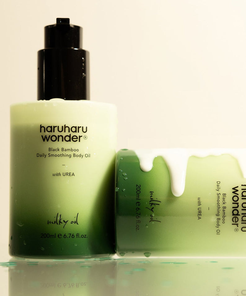 HARUHARU Black Bamboo Daily Smoothing Body Oil 200ml product image with urea ingredients and moisturizer benefits