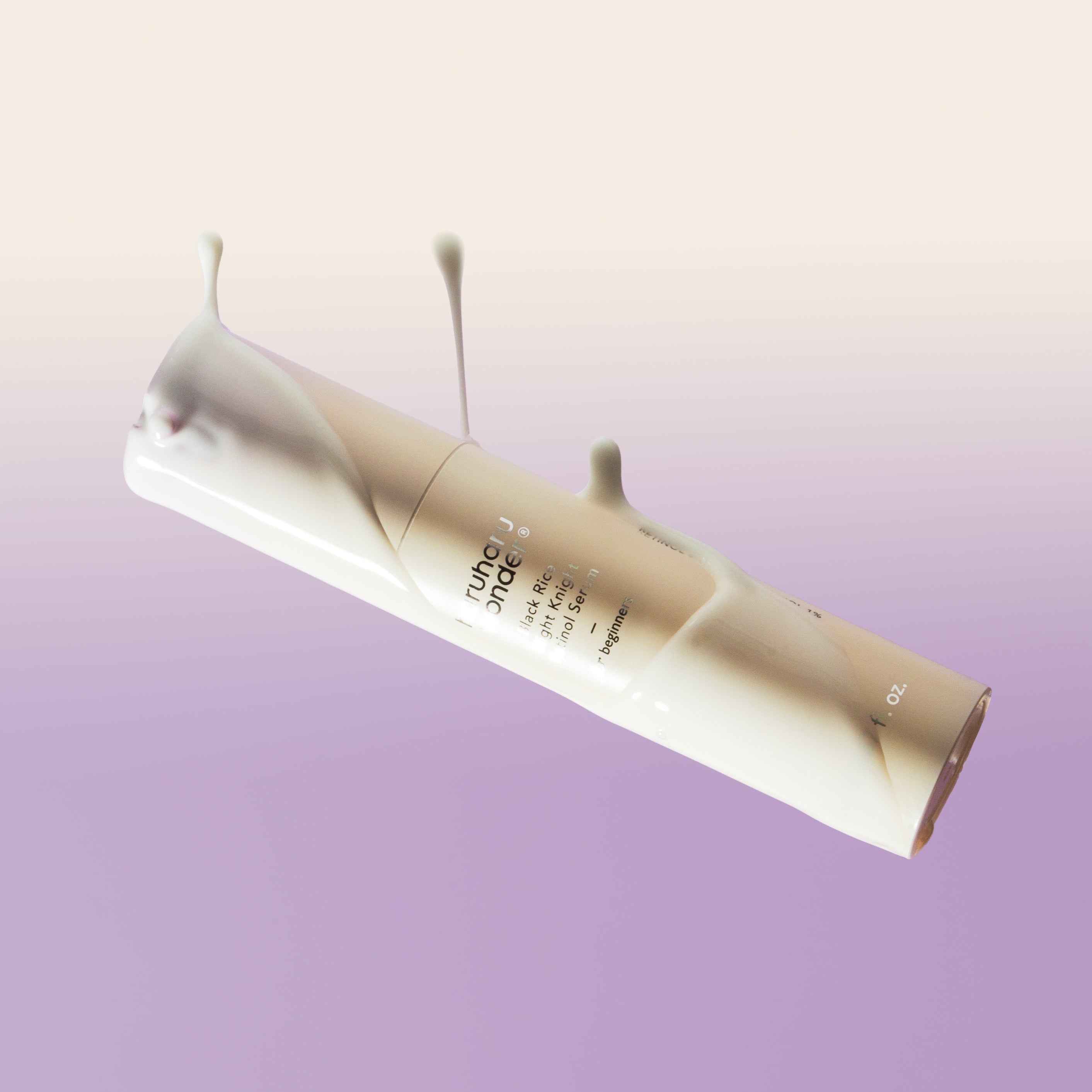 HARUHARU Black Rice Night Night Retinol Serum 20ml bottle with creamy texture against a pink gradient background