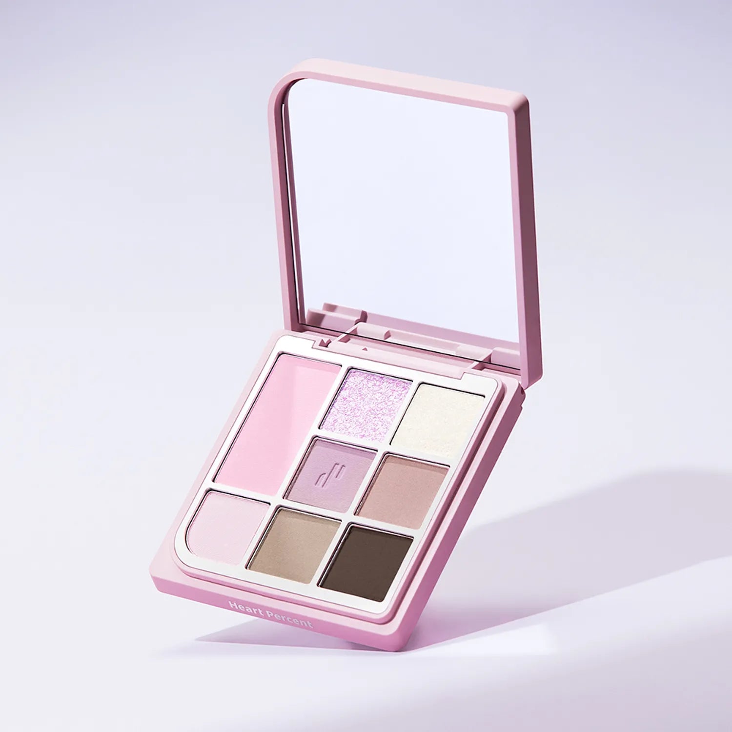 HEART PERCENT Dot On Mood Eye Palette featuring pink and neutral shades with mirror.
