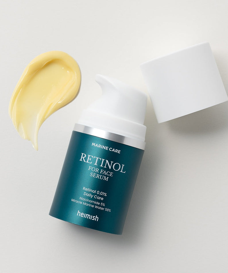 HEIMISH Marine Care Retinol For Face Serum 50ml bottle with cream smear and open cap