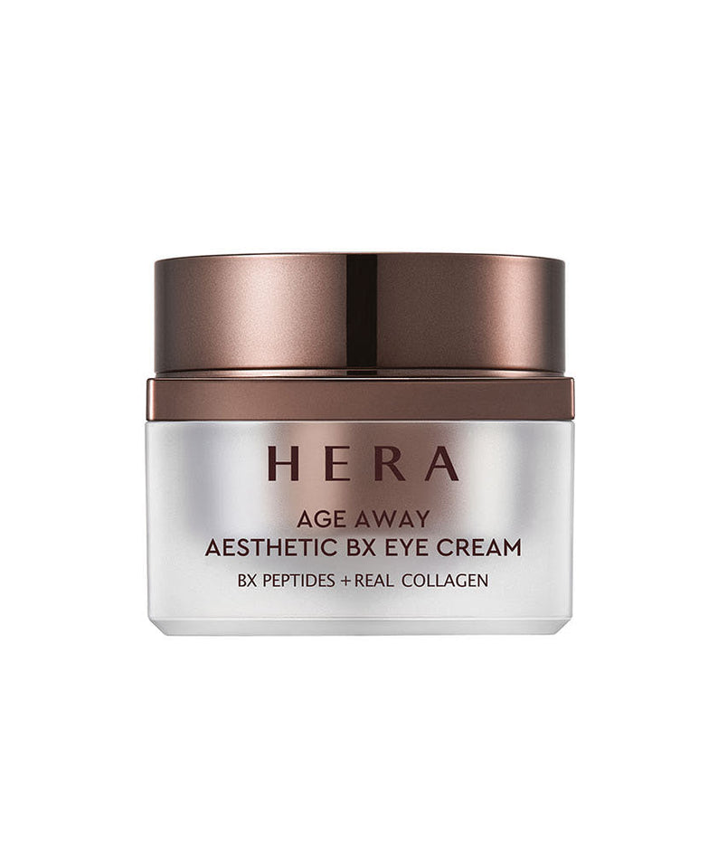 HERA Age Away Aesthetic BX Eye Cream 25ml jar showcasing product packaging and design.