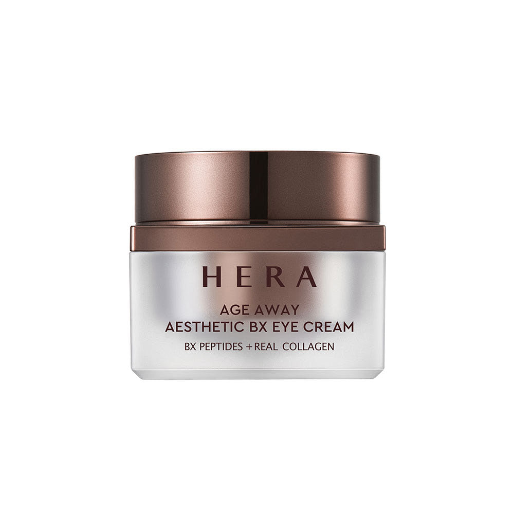 HERA Age Away Aesthetic BX Eye Cream 25ml jar showcasing product packaging and design.