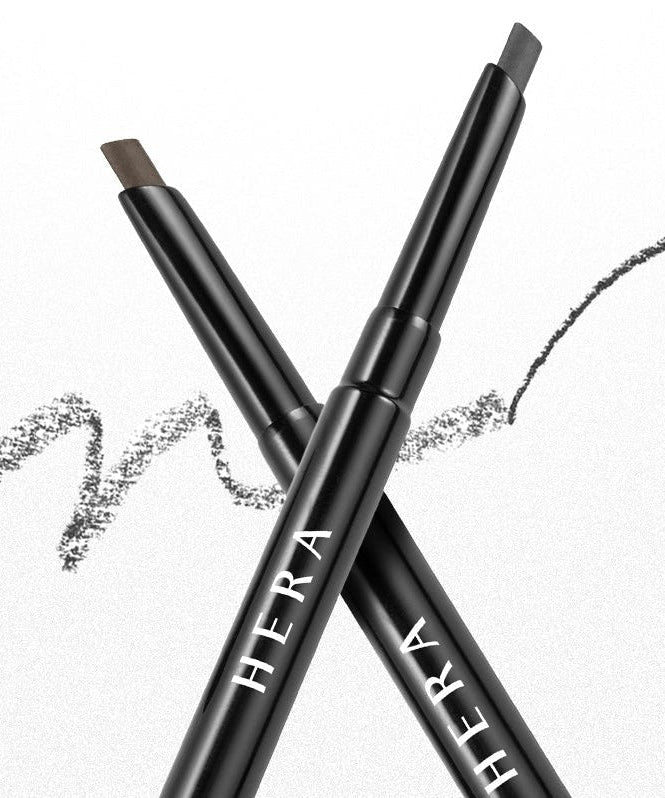HERA Brow Desighner Auto Pencil with two shades displayed on a white background.