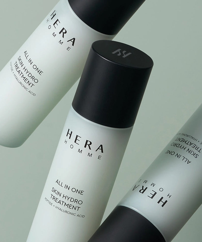 HERA Homme All-in-One Skin Hydro Treatment 150ml bottle display for Gentleman Korea - Korean men’s skincare