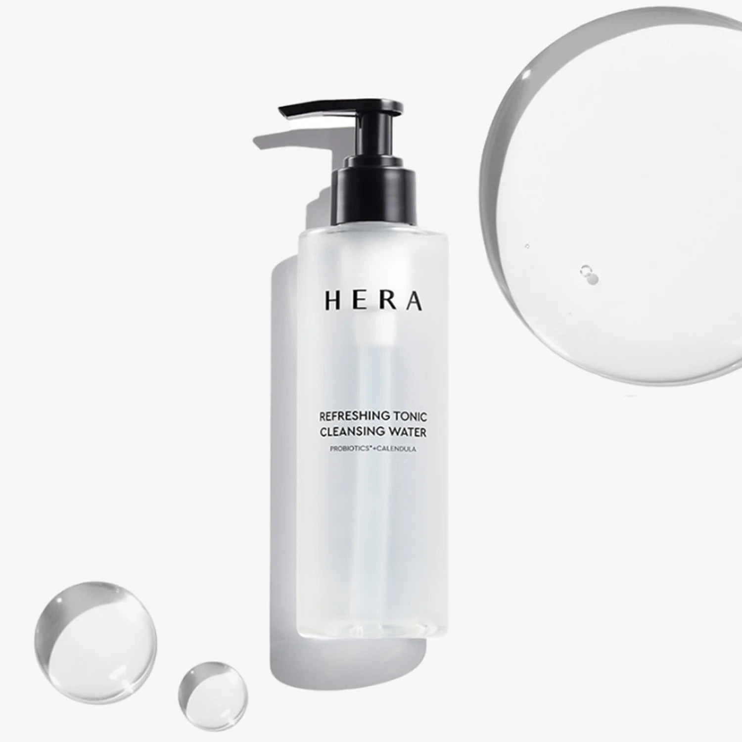 HERA Refreshing Tonic Cleansing Water 200ml bottle with clear liquid droplets for skincare routine