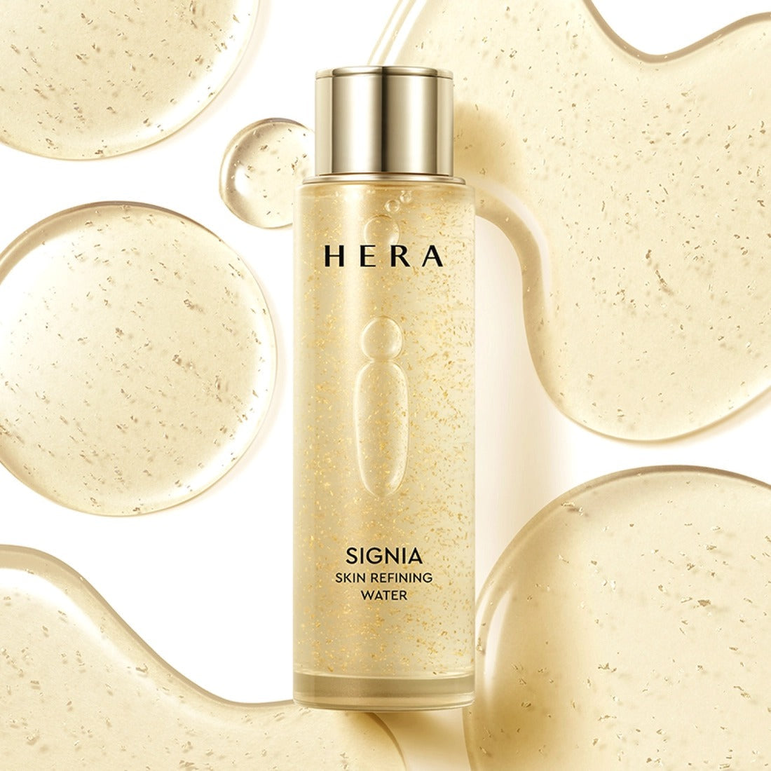 HERA Signa Skin refreshing Water 180ml bottle with golden liquid, skincare product.