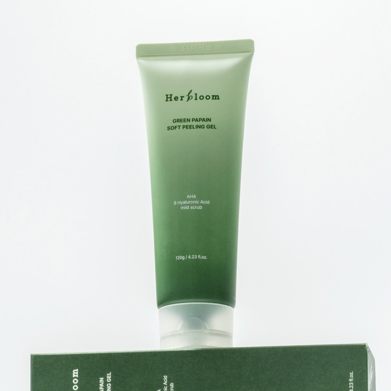 Image of HERBLOOM Green Papain Soft Peeling Gel 120g tube against a white background.