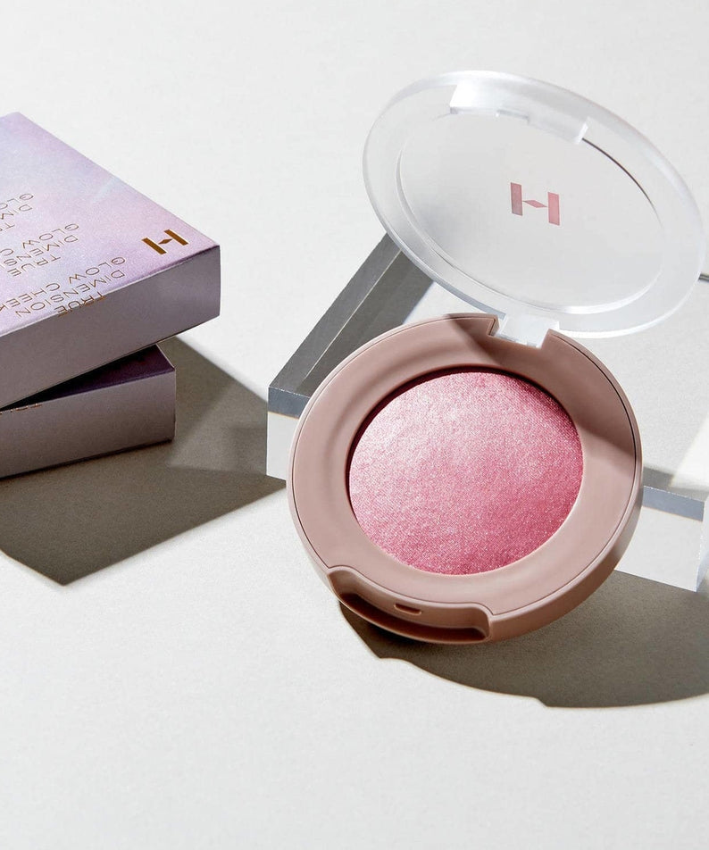 HINCE True Dimension Glow Cheek in pink shade with packaging, highlighting its luminous texture for a radiant look.