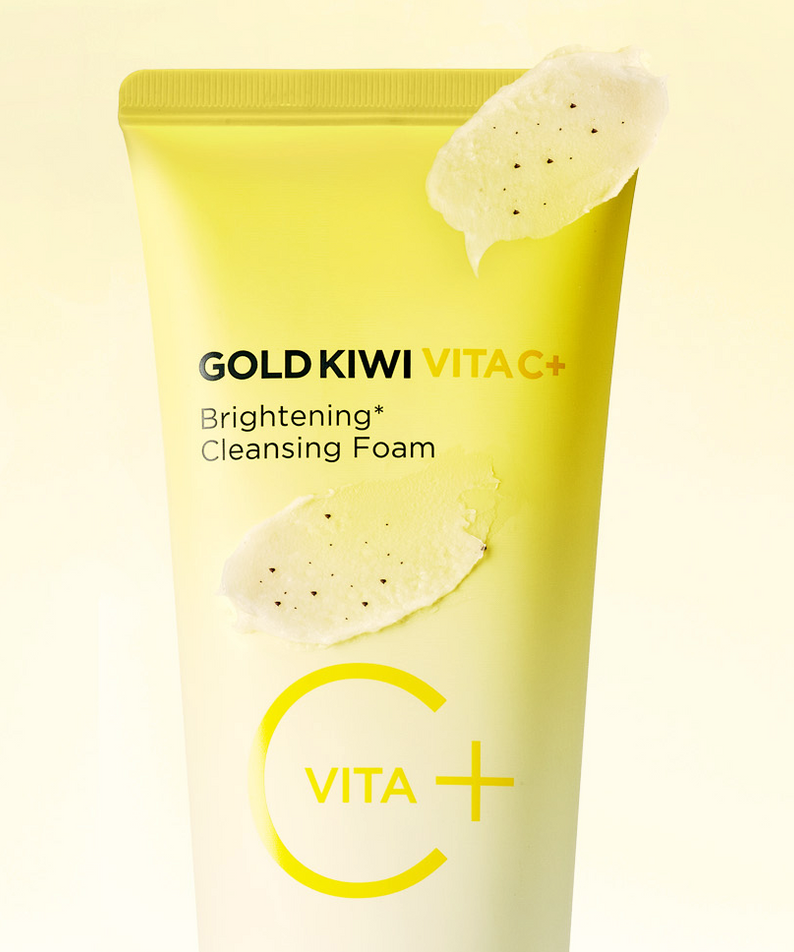 HOLIKA HOLIKA Gold Kiwi Vita C+ Brightening Cleansing Foam 150ml tube with kiwi extract graphics on a light background