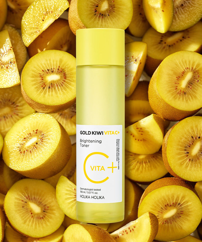 HOLIKA HOLIKA Gold Kiwi Vita C+ Brightening Toner with sliced kiwi background