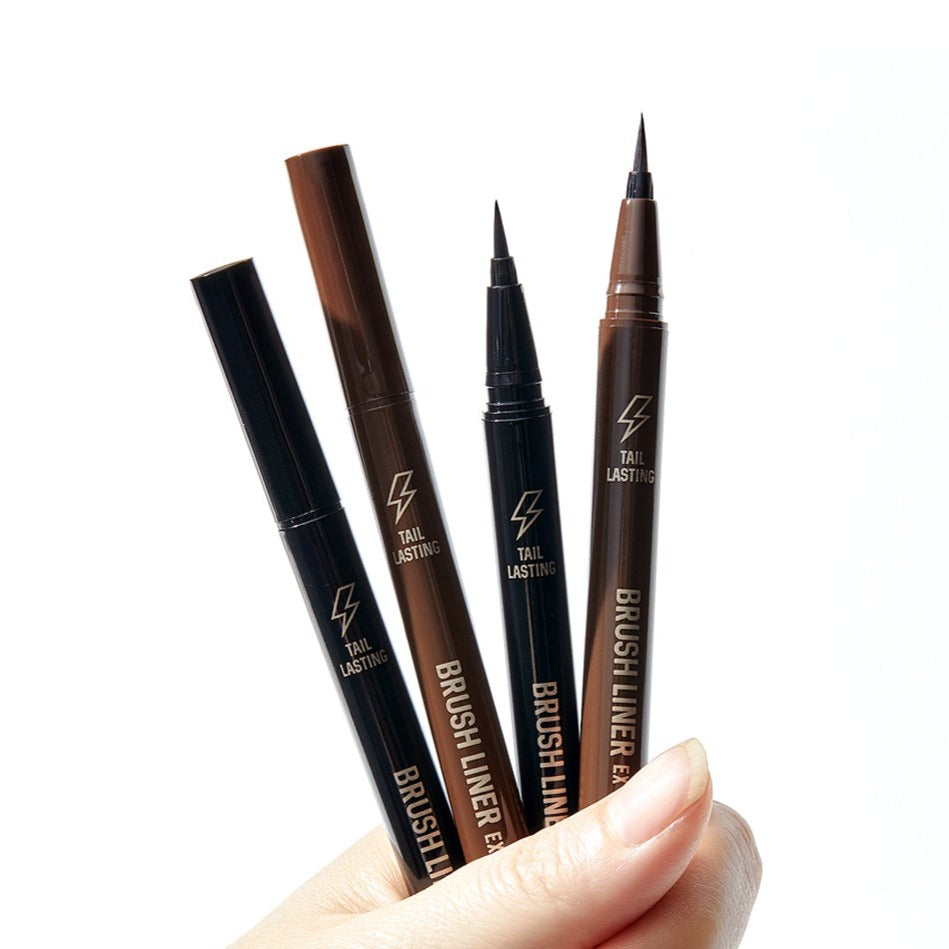 HOLIKA HOLIKA Tail Lasting Brush Liner in various shades, showcasing precision brush tips for long-lasting eyeliner application.
