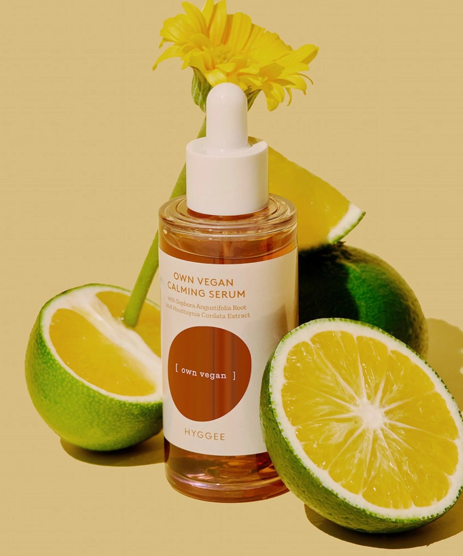 HYGGEE Own Vegan Calming Serum 50ml with slice of lime and flower for natural skincare