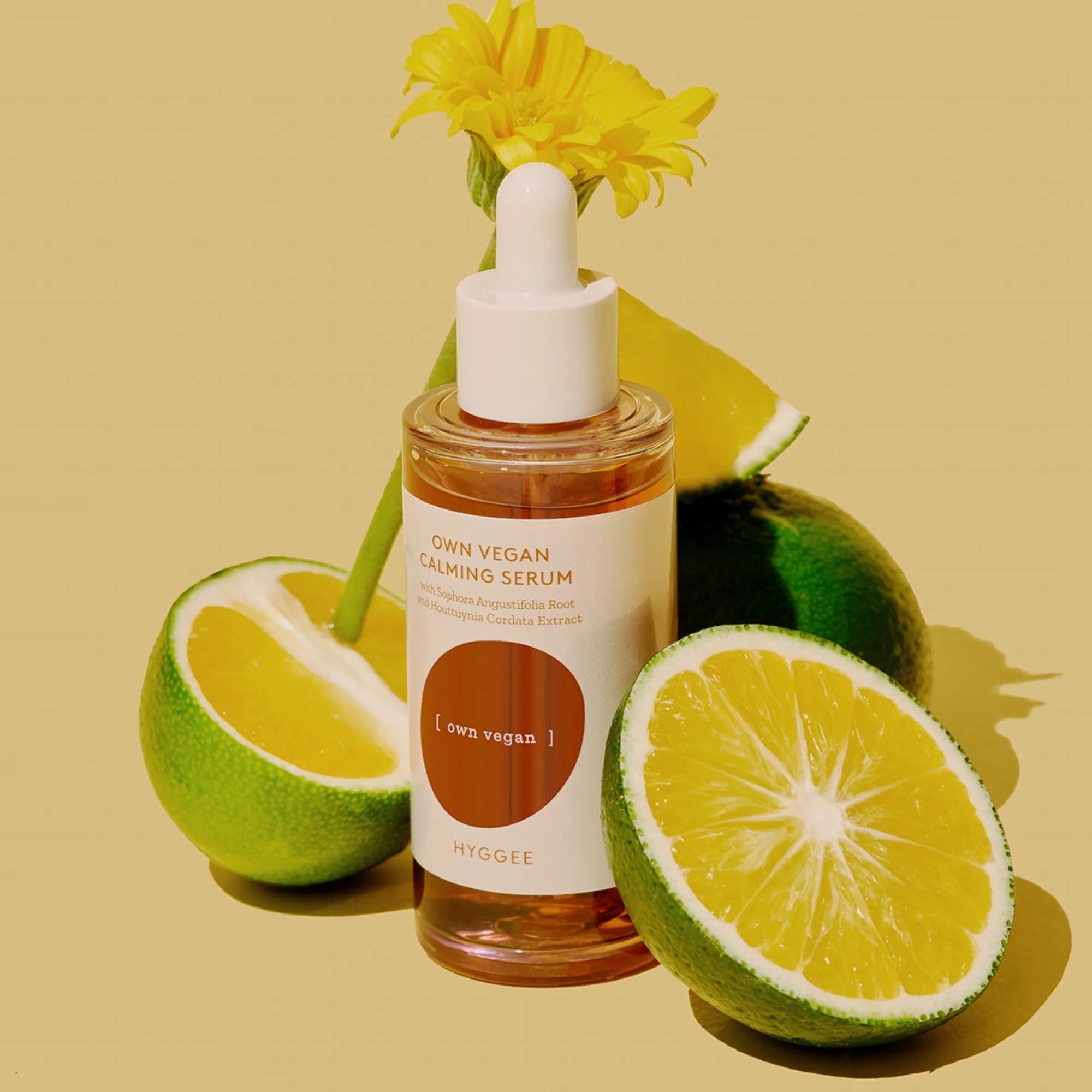 HYGGEE Own Vegan Calming Serum 50ml with slice of lime and flower for natural skincare