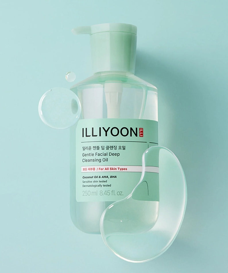 ILLIYOON Gentle Deep Cleansing Oil 250ml product image on a light blue background, showcasing the 250ml bottle design and packaging.