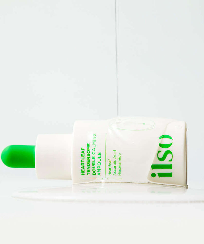 ILSO Eoseongcho Tenderjom Double Calming Ampoule 30ml skincare product with green dropper.