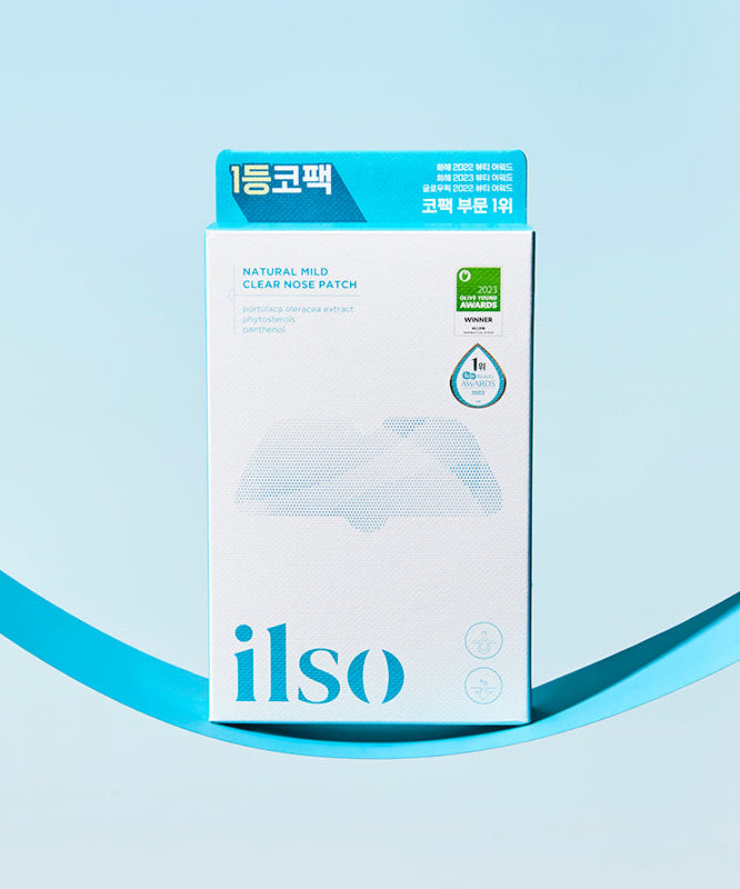 ILSO Natural Mild Clear Nose Pack product packaging against a blue background