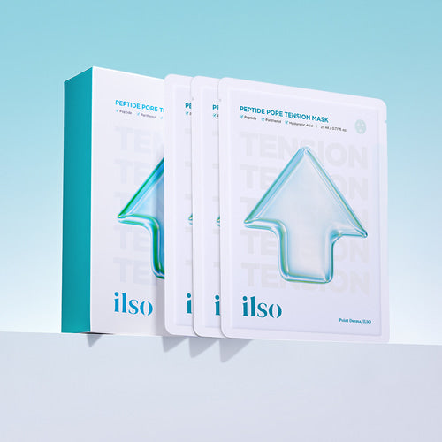 ILSO Peptide Pore Tension Mask 1 Sheets on display with packaging, showcasing skin care benefits.