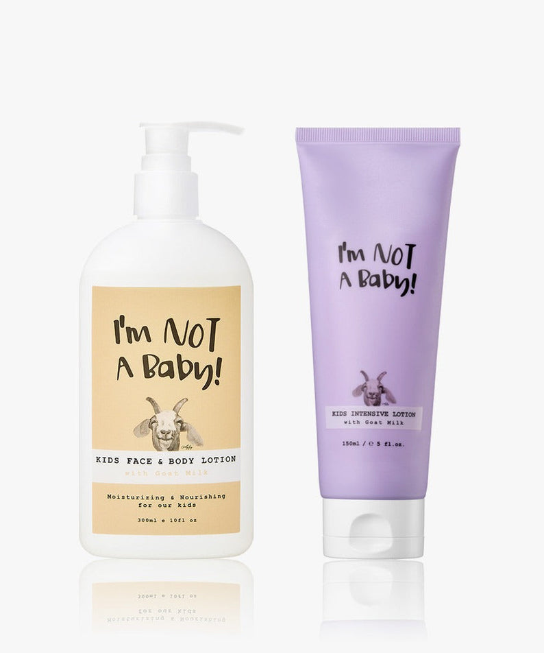 I'M NOT BABY Face & Body Lotion 300ml Intensive Lotion 150ml Set displayed on white background
