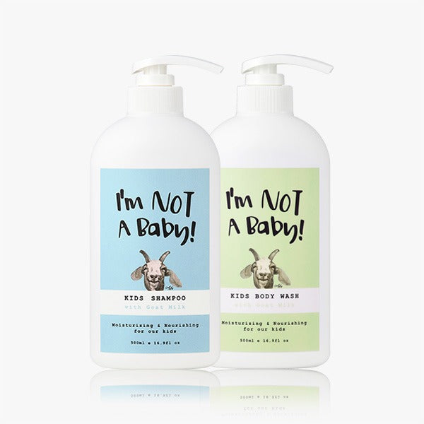 I'M NOT BABY Kids Shampoo 500ml + Kids Body Wash 500ml, moisturizing and nourishing formula, gentle care for children.