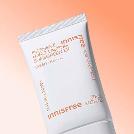 INNISFREE Intensive Long-Lasting Sunscreen EX 60ml tube on an orange background