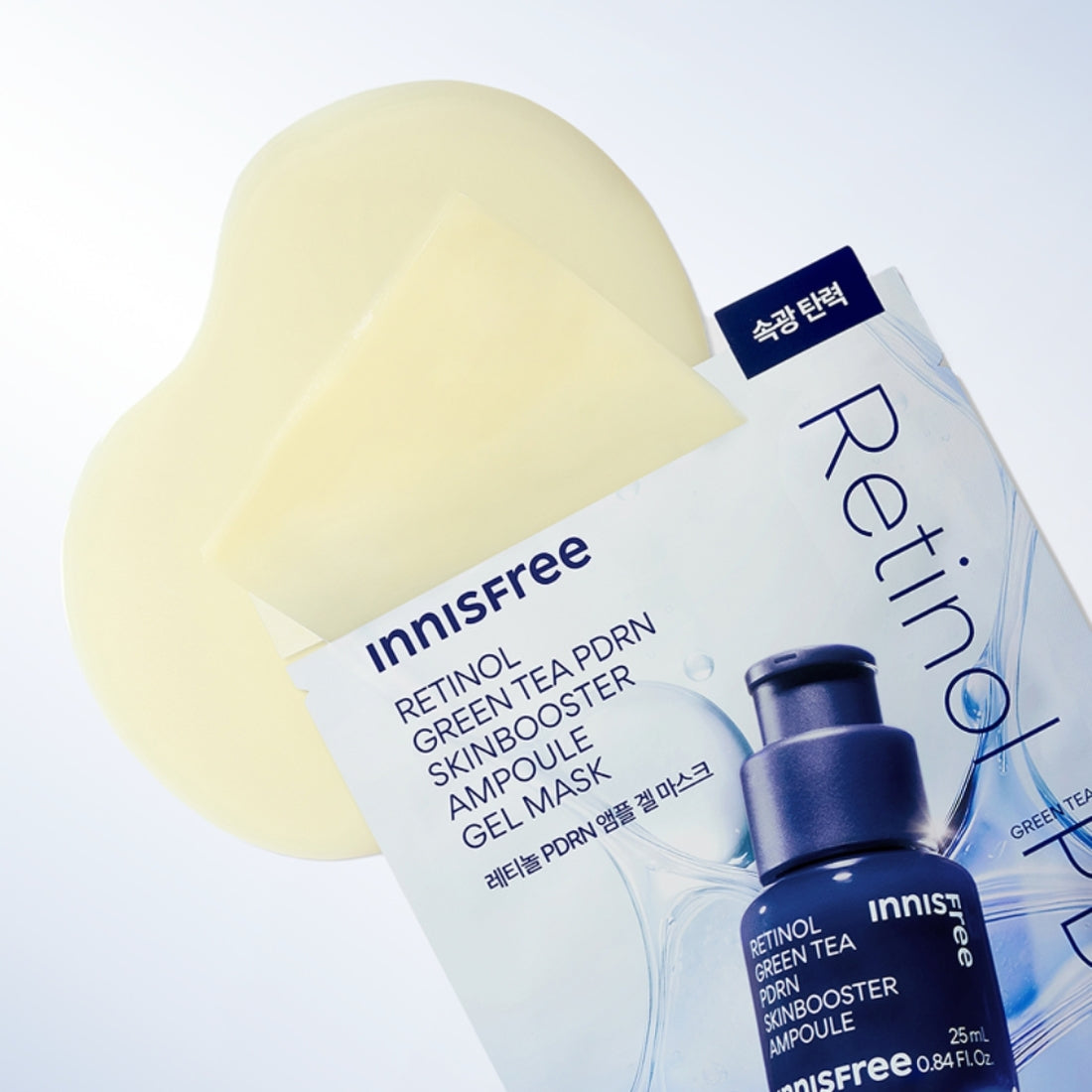 INNISFREE NEW Gel Mask 1 Sheet for skin rejuvenation and hydration, featuring retinol and green tea ingredients in ampoule gel mask format.