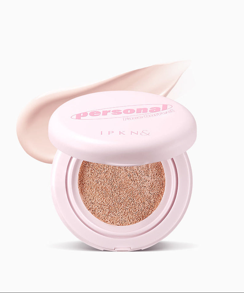 Open IPKN Personal Tone Up Cushion 13g with applicator visible, showcasing the texture and color of the cushion makeup product.
