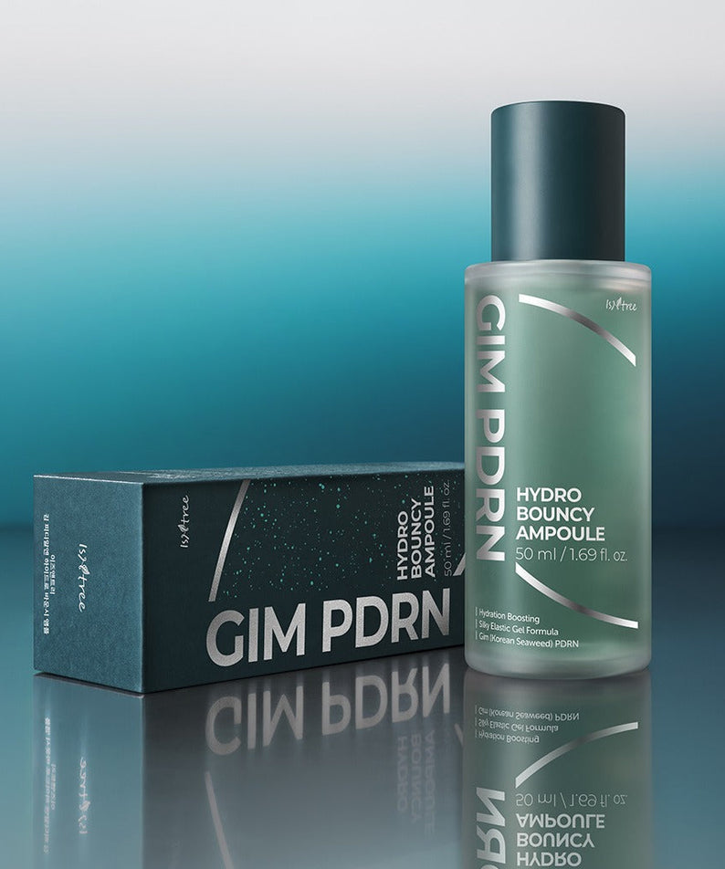 ISNTREE Gim PDRN Hydro Bouncy Ampoule 50ml on display with packaging