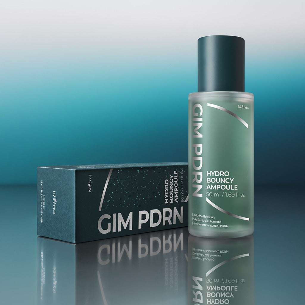 ISNTREE Gim PDRN Hydro Bouncy Ampoule 50ml on display with packaging