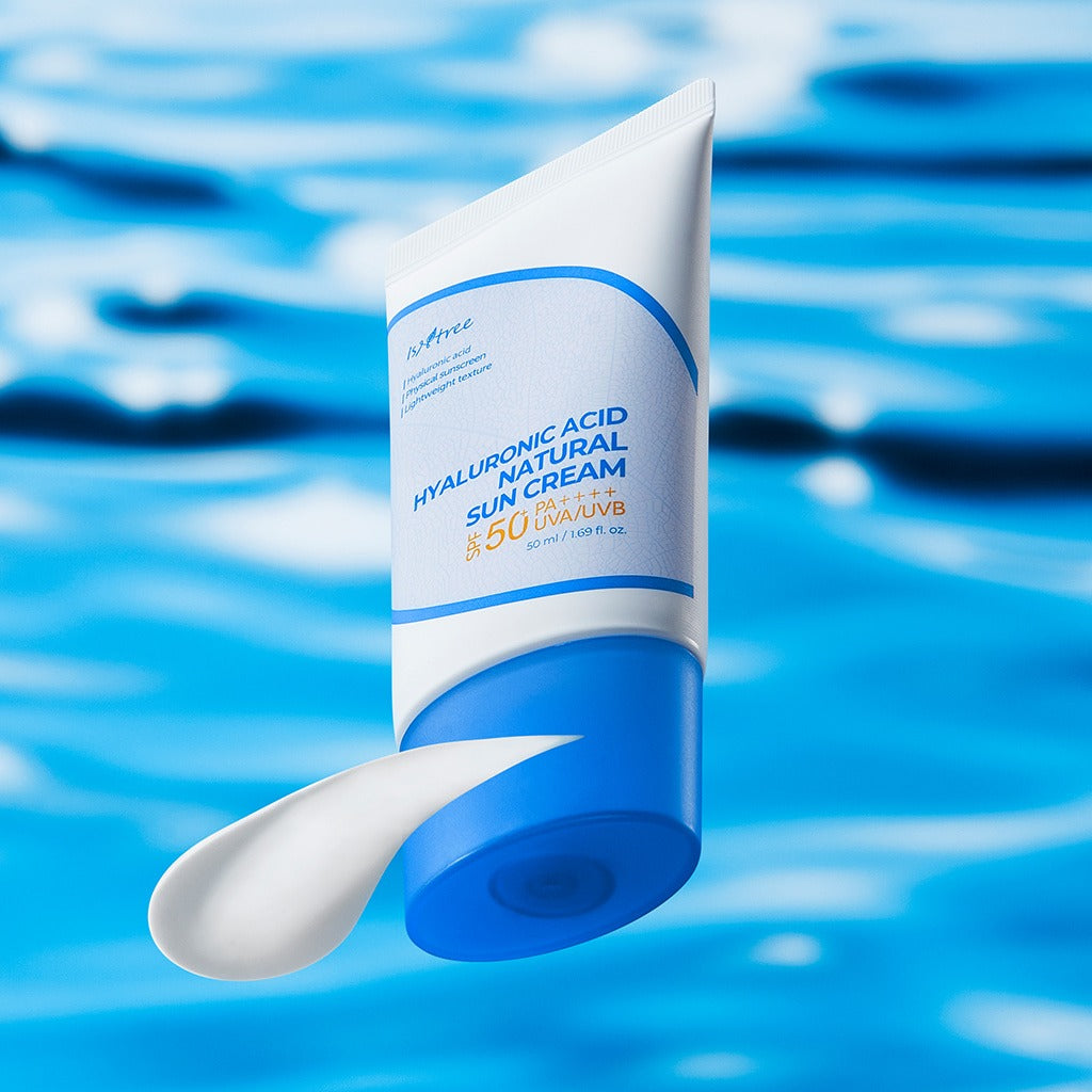 ISNTREE Hyaluronic Acid Batural Sunscreen 50ml with blue water background