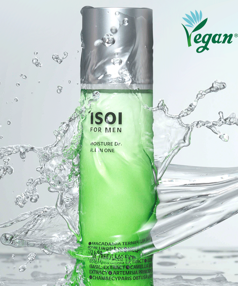 ISOI For Men Moisture Dr. All In One 100ml green bottle splash image Gentleman Korea vegan skincare for men