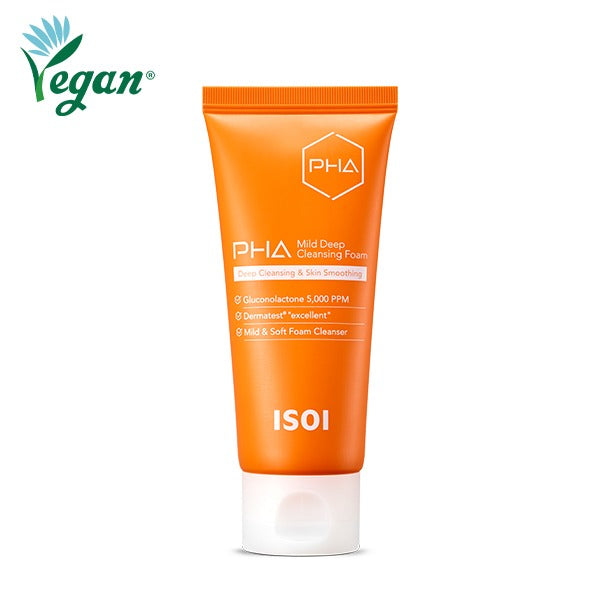 ISOI PHA Mild Deep Cleansing Foam 100ml packaging with vegan label