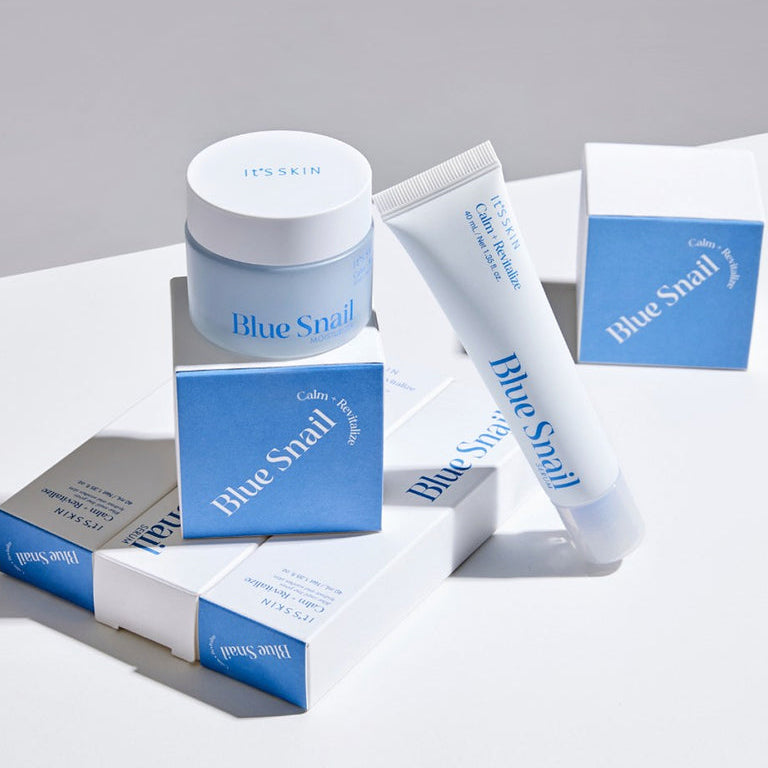 IT'S SKIN Blue Snail Serum 40ml packaging with tube and jar, enhancing skin care routine