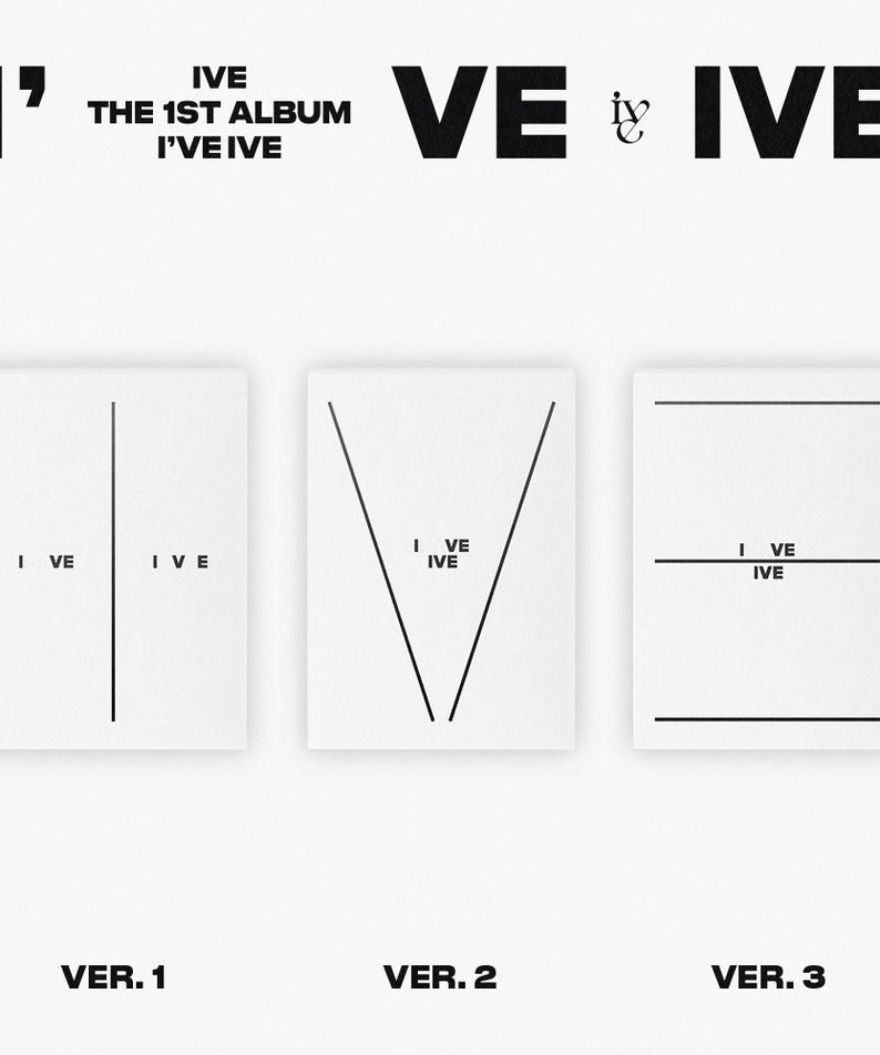 IVE The 1st Album I've Ive (Random Ver.) cover variations with minimalist design and text.