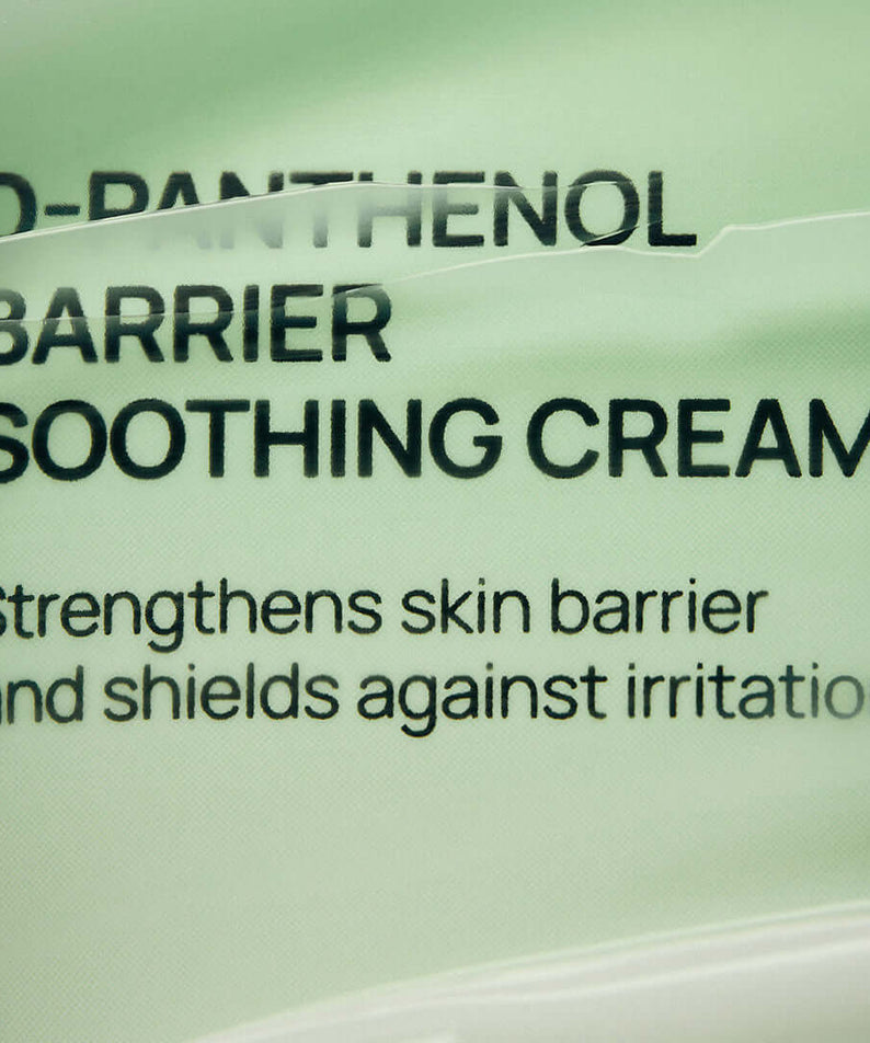 JUMISO D-Panthenol Barrier Soothing Cream packaging showing text 'Strengthens skin barrier and shields against irritation'.