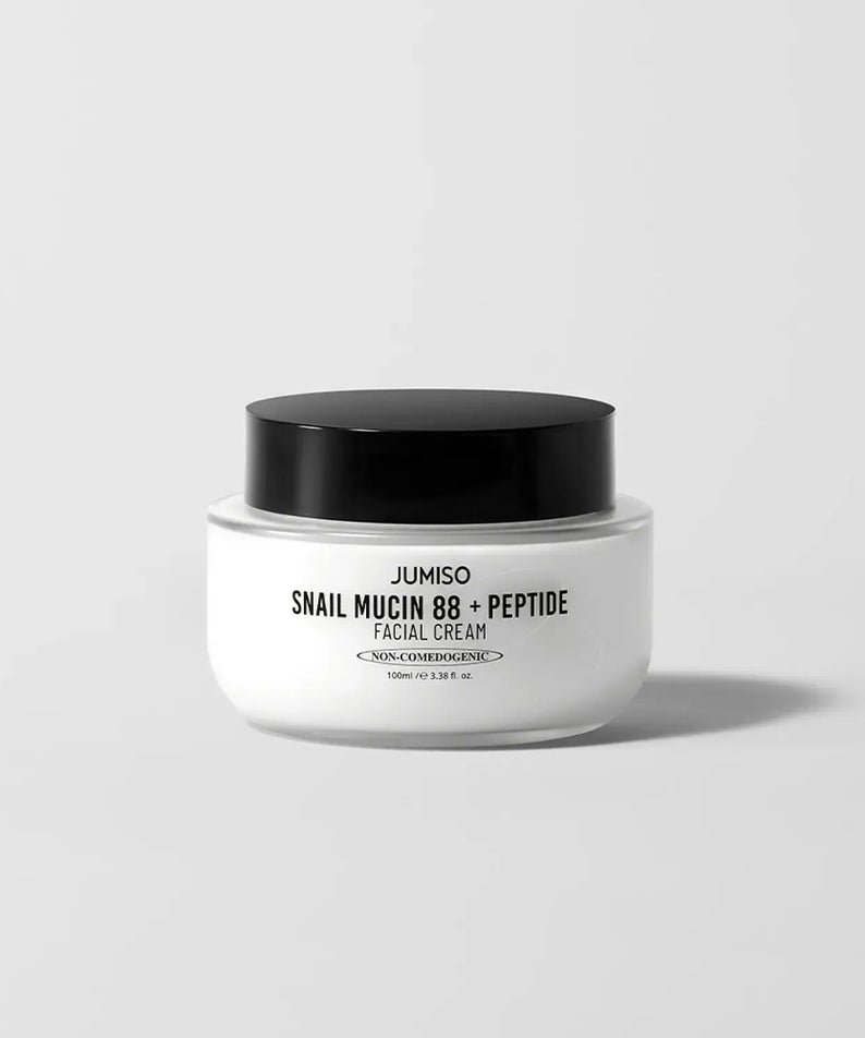 JUMISO Snail Muci 88 + Peptide Cream in white jar with black lid displayed on white background