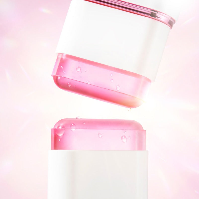 KAHI Velvet Glow Sun Stick 13.5g with pink hue on radiant background, showcasing product texture and design.