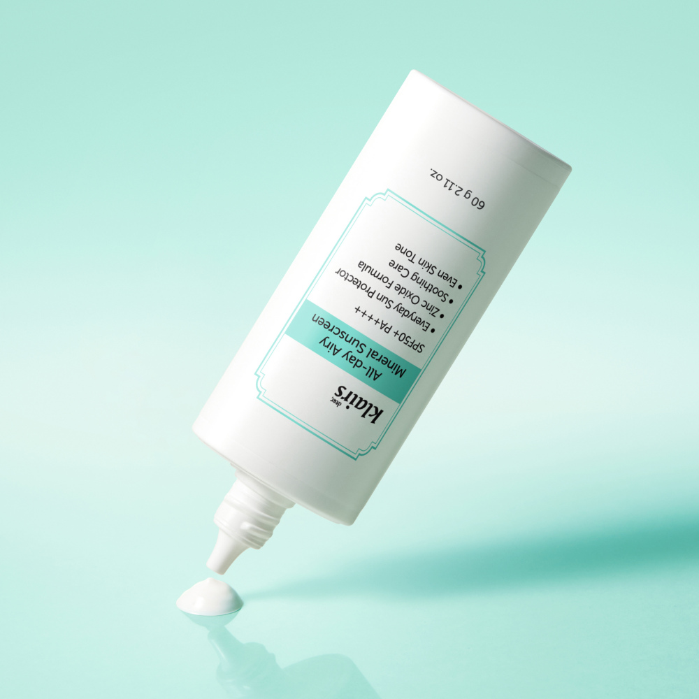 KLAIRS All Day Airy Invisible Tone-Up Sunscreen 60g (SPF50+ PA++++), lightweight and invisible formula in white tube.