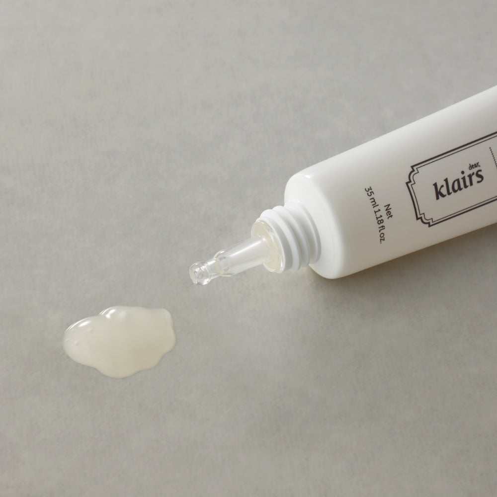KLAIRS Fundamental Eye Awakening Gel 35ml eye care product with gel texture shown on surface, highlighting skincare benefits.
