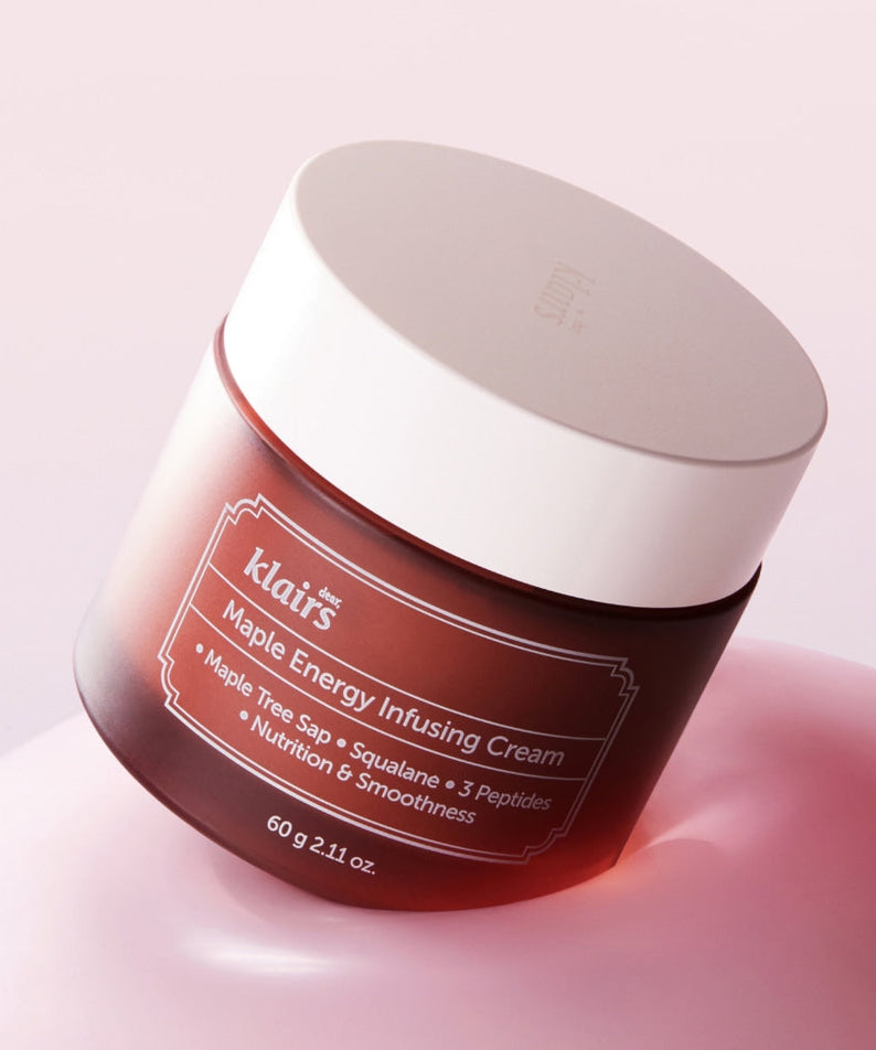 KLAIRS Maple Energy Infusing Cream 60g in minimalist jar design for hydration and nutrition.