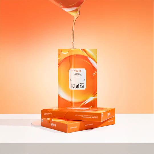 KLAIRS Vitamin Vitality Sheet Mask 25ml 1sheet with vibrant packaging against an orange background