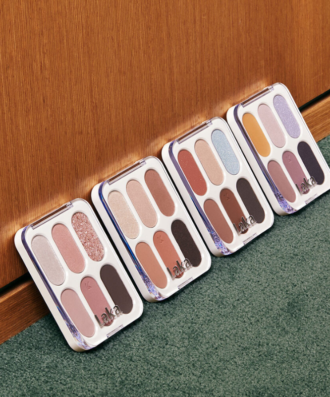 LAKA Forever 6 Eye Palette showcasing a variety of eyeshadow shades in a sleek packaging.