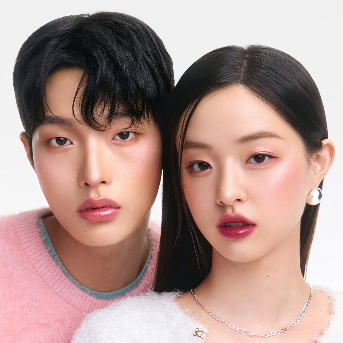 Two models wearing LAKA Popping Ballon Tint with vibrant lip color, showcasing the tint's smooth and long-lasting finish for stylish looks.