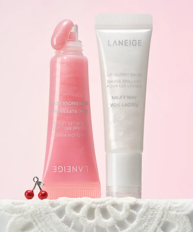 LANEIGE Lip Glowy Balm (Milky Way/Pink Supernova) 10g with decorative elements